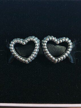 Authentic Pandora Set of 2 Beaded Heart Charms 797516 Sterling Silver
